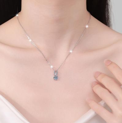Loop-Bail Solitaire Sterling Silver Moissanite Pendant, silver-tone