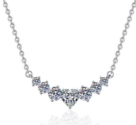 Five-Cluster Necklace Sterling Silver Moissanite Necklace, silver-tone