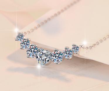 Five-Cluster Necklace Sterling Silver Moissanite Necklace, silver-tone