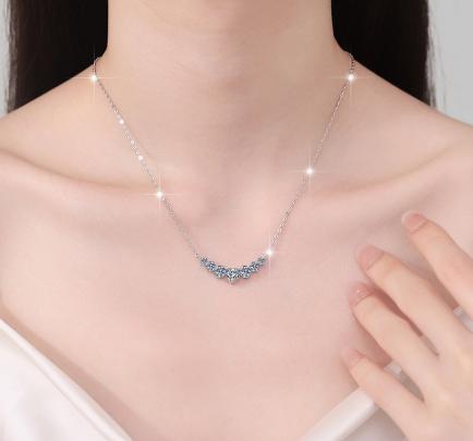 Five-Cluster Necklace Sterling Silver Moissanite Necklace, silver-tone