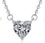 Heart Solitaire Drop Sterling Silver Moissanite Pendant, silver-tone