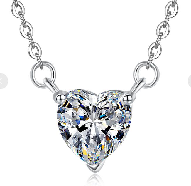 Heart Solitaire Drop Sterling Silver Moissanite Pendant, silver-tone
