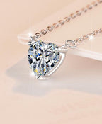 Heart Solitaire Drop Sterling Silver Moissanite Pendant, silver-tone
