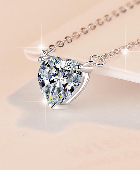 Heart Solitaire Drop Sterling Silver Moissanite Pendant, silver-tone