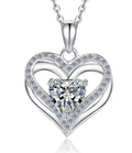 Double Heart Halo Sterling Silver Moissanite Pendant, silver-tone