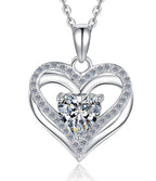 Double Heart Halo Sterling Silver Moissanite Pendant, silver-tone
