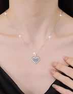Double Heart Halo Sterling Silver Moissanite Pendant, silver-tone