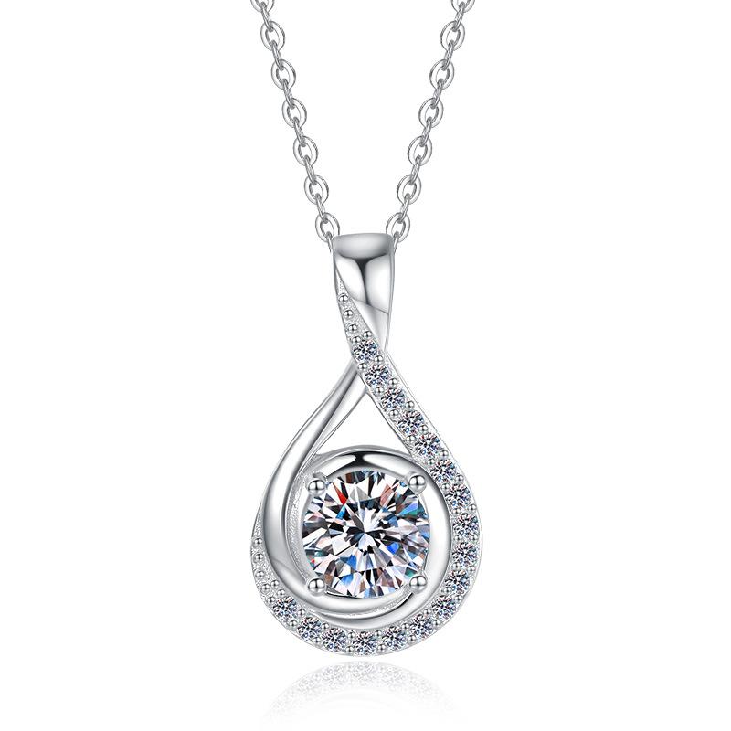 Open Pear Frame Sterling Silver Moissanite Pendant, silver-tone