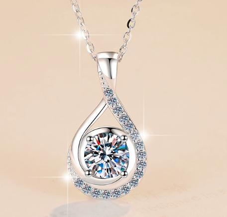 Open Pear Frame Sterling Silver Moissanite Pendant, silver-tone