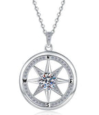 Compass Star Sterling Silver Moissanite Pendant, silver-tone
