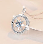 Compass Star Sterling Silver Moissanite Pendant, silver-tone