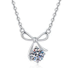 Ribbon Bow Solitaire Sterling Silver Moissanite Pendant, silver-tone