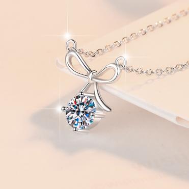 Ribbon Bow Solitaire Sterling Silver Moissanite Pendant, silver-tone