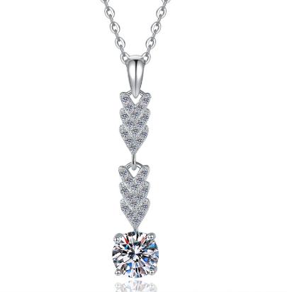Leaf and Solitaire Drop Sterling Silver Moissanite Pendant, silver-tone