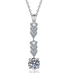 Leaf and Solitaire Drop Sterling Silver Moissanite Pendant, silver-tone
