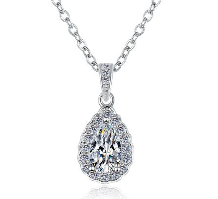 Pear Halo Sterling Silver Moissanite Pendant, silver-tone