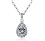 Pear Halo Sterling Silver Moissanite Pendant, silver-tone