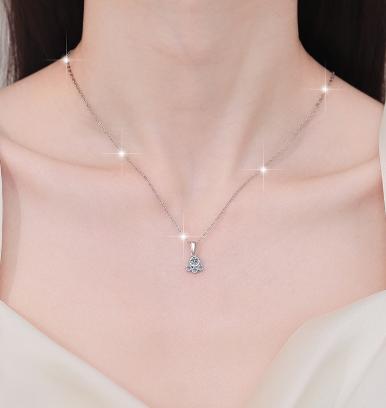 Three-Circle Drop Sterling Silver Moissanite Pendant, silver-tone