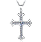 Decorative Cross Sterling Silver Moissanite Pendant, silver-tone