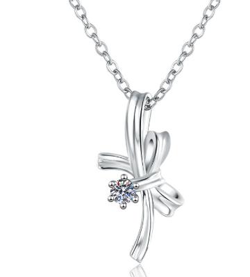 Ribbon Cross Sterling Silver Moissanite Pendant, silver-tone