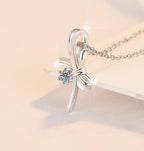 Ribbon Cross Sterling Silver Moissanite Pendant, silver-tone