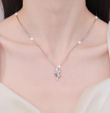 Ribbon Cross Sterling Silver Moissanite Pendant, silver-tone