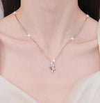Ribbon Cross Sterling Silver Moissanite Pendant, silver-tone