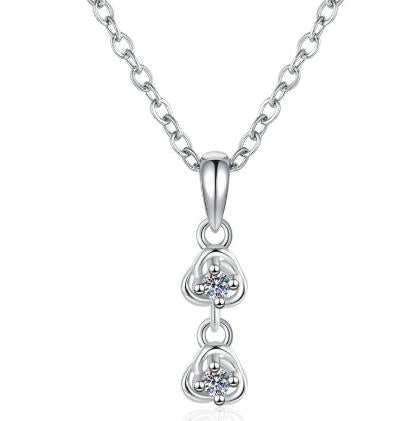 Two-Stone Drop Sterling Silver Moissanite Pendant, silver-tone