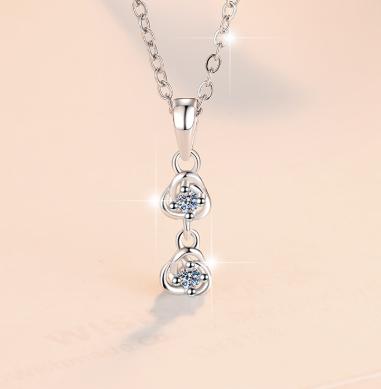 Two-Stone Drop Sterling Silver Moissanite Pendant, silver-tone