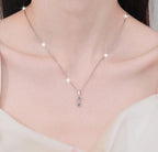 Two-Stone Drop Sterling Silver Moissanite Pendant, silver-tone