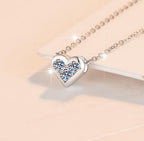 Petite Heart Halo Sterling Silver Moissanite Pendant, silver-tone
