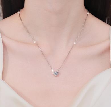 Petite Heart Halo Sterling Silver Moissanite Pendant, silver-tone