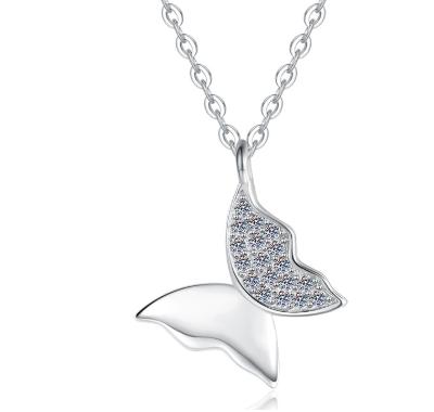 Butterfly Wing Sterling Silver Moissanite Pendant, silver-tone