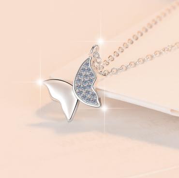 925 Sterling Silver Moissanite Butterfly Wing Pendant