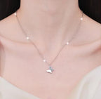 Butterfly Wing Sterling Silver Moissanite Pendant, silver-tone