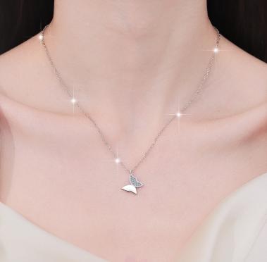 Butterfly Wing Sterling Silver Moissanite Pendant, silver-tone