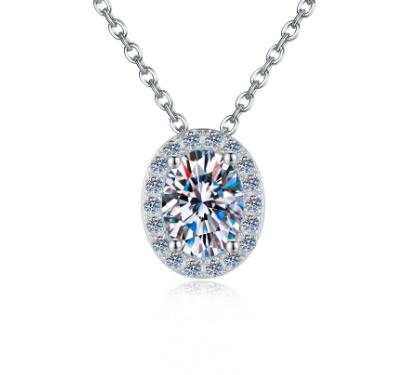 Oval Solitaire Sterling Silver Moissanite Pendant, silver-tone