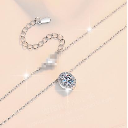 Oval Solitaire Sterling Silver Moissanite Pendant, silver-tone
