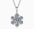 Six-Petal Cluster Sterling Silver Moissanite Pendant, silver-tone