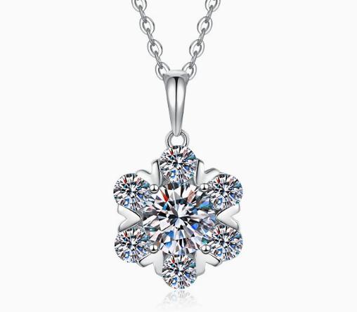 Six-Petal Cluster Sterling Silver Moissanite Pendant, silver-tone