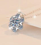 Six-Petal Cluster Sterling Silver Moissanite Pendant, silver-tone
