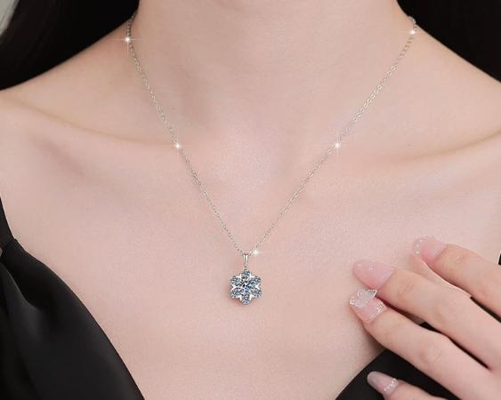 Six-Petal Cluster Sterling Silver Moissanite Pendant, silver-tone