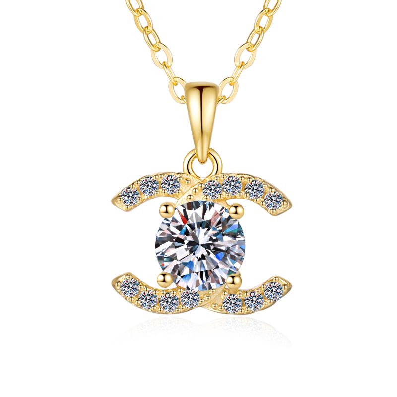 925 Sterling Silver Moissanite Solitaire with Curved Bars Pendant