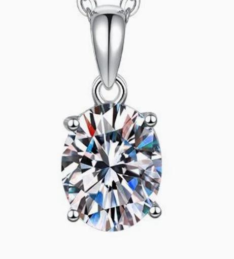 Rectangular Solitaire Sterling Silver Moissanite Pendant, silver-tone