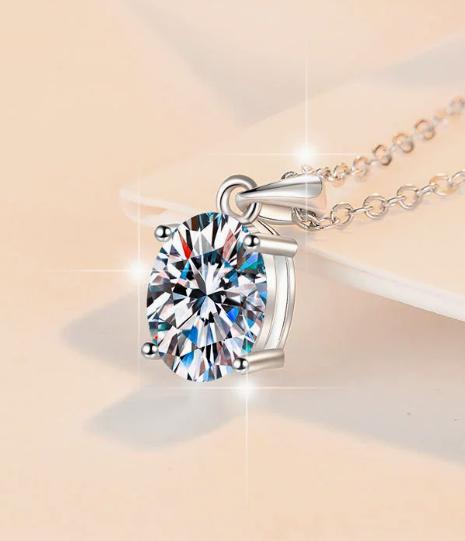 Rectangular Solitaire Sterling Silver Moissanite Pendant, silver-tone