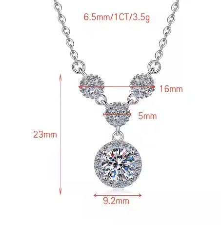 Double Floral Drop Sterling Silver Moissanite Pendant, silver-tone