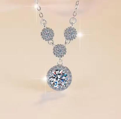Double Floral Drop Sterling Silver Moissanite Pendant, silver-tone