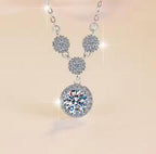 Double Floral Drop Sterling Silver Moissanite Pendant, silver-tone