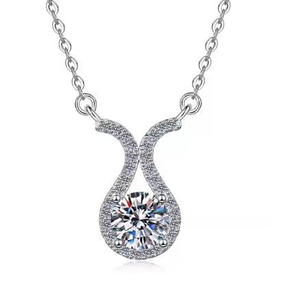 Twisted Y Drop Sterling Silver Moissanite Pendant, silver-tone