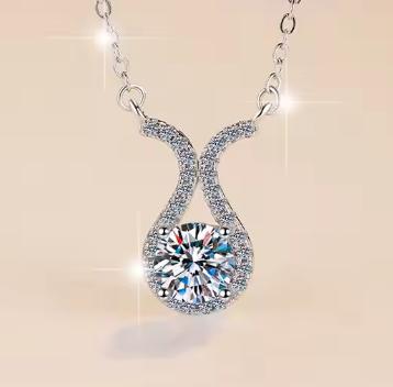 Twisted Y Drop Sterling Silver Moissanite Pendant, silver-tone